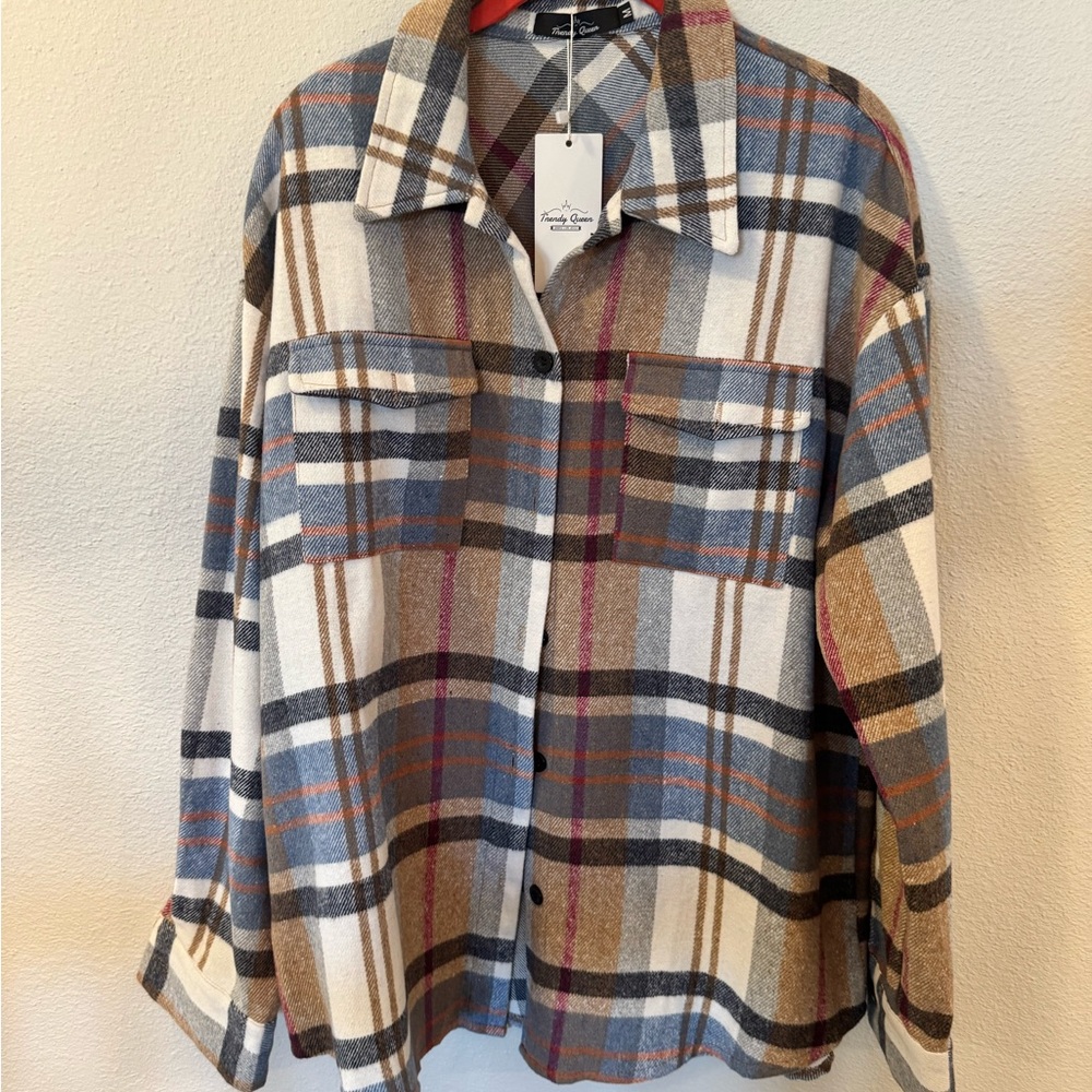 Plaid Utility Shacket in Plaid by Trendy Queen
